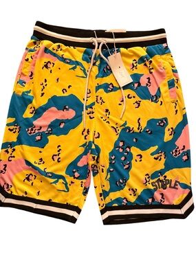 Staple Yellow Teal Pink Camo Mesh Shorts